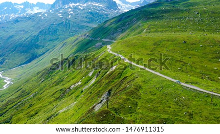 The amazing nature in the Swiss Alps - Furka Pass in Switzerland - aerial photography