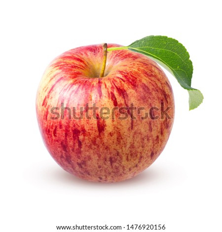 one Red apple with leaf isolated on white background