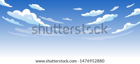 Blue Sky With White Clouds Clear Sunny Day, Landscape, Background With Clouds, Vector Illustration