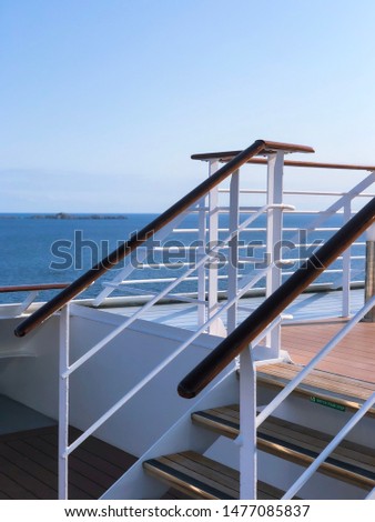 Cruise ship outdoor patio with view in Norwegian Fjords. Vacation concept. 