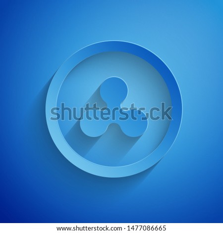 Paper cut Cryptocurrency coin Ripple XRP icon isolated on blue background. Altcoin symbol. Blockchain based secure crypto currency. Paper art style. Vector Illustration