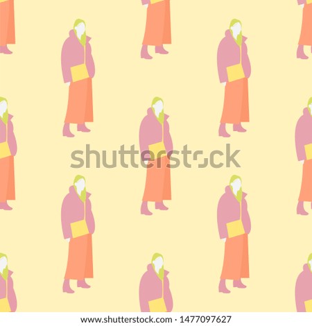 fashionable seamless pattern with woman dressed in a trendy autumn clothes