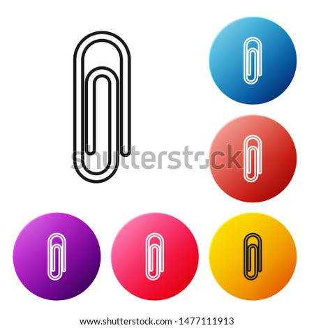 Black line Paper clip icon isolated on white background. Set icons colorful circle buttons. Vector Illustration