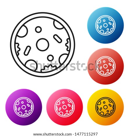Black line Pizza icon isolated on white background. Fast food menu. Set icons colorful circle buttons. Vector Illustration