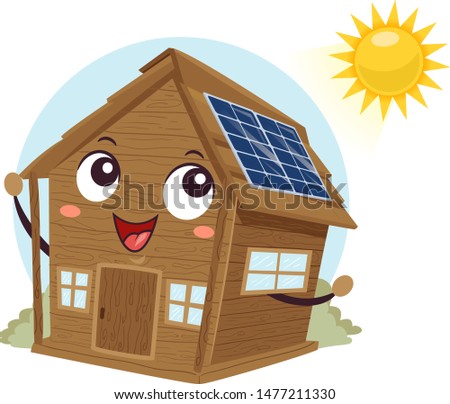 Illustration of a Wooden Cabin with Solar Panes on the Roof