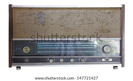 Vintage radio isolated over white background, clipping path 