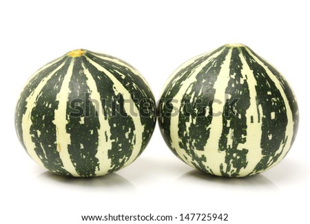 Green striped pumpkins isolated on white background 