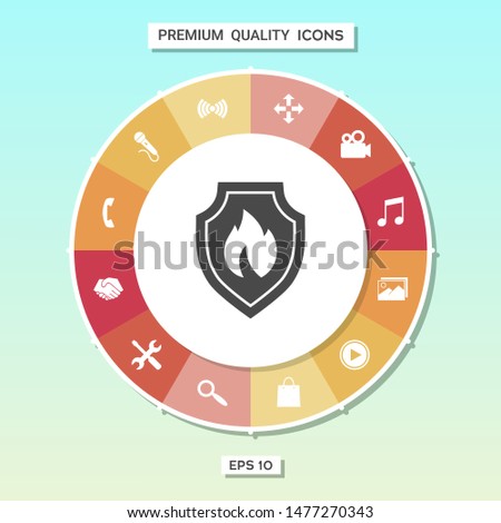 Shield with fire sign - protection icon. Graphic elements for your design