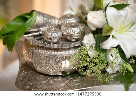 A silver tepak sireh for a malay wedding day Royalty-Free Stock Photo #1477295330