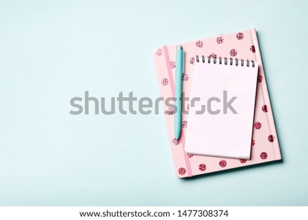 blank Notebooks and pencil on color background, top view 