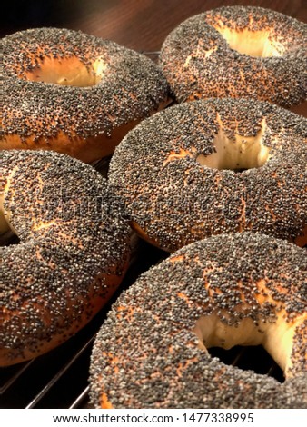 Close-up of bagel with poppy seed just baked