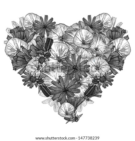 Black and White flowers  heart