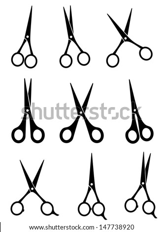 set of open black scissors on white background