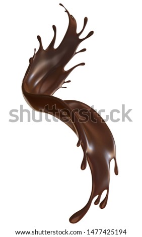 3d render. Splash of brownish hot coffee or chocolate isolated on white background. Liquid chocolate splash clipart.