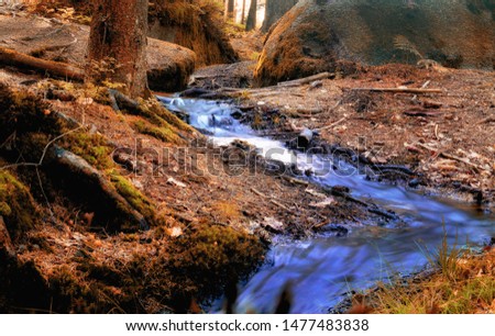 Beautiful scene in the forest with waterfall and river stream