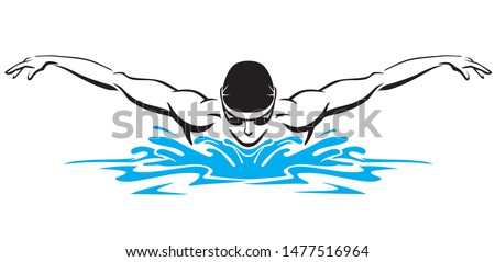 Butterfly Swimmer Athlete Front View Royalty-Free Stock Photo #1477516964