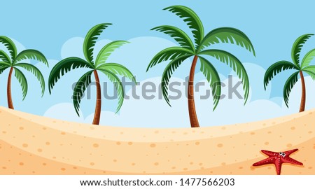 Landscape background design of beach at daytime illustration