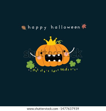 Happy Halloween card with cute pumpkin cartoon.