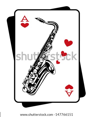 Saxophone and playing cards