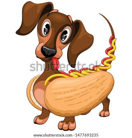 Dachshund Hot Dog Cute and Funny Cartoon Character Vector Illustration 
