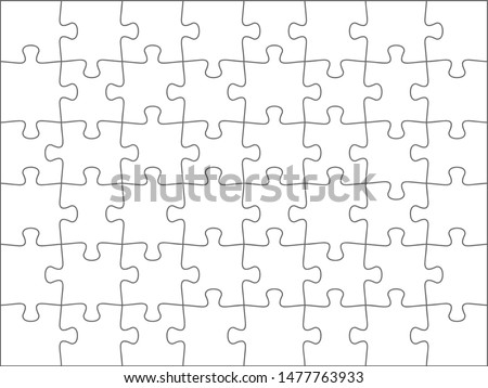 Solved jigsaw, puzzle background. White complete puzzle elements template. Team cooperation, teamwork or solution business theme. EPS 10 Royalty-Free Stock Photo #1477763933