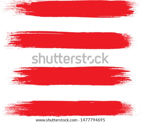 Brush stroke set isolated on white background. Collection of brush stroke for red ink paint, grunge backdrop, dirt banner, watercolor design and dirty texture.Creative art concept, vector illustration
