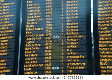 Departures Information Board at Manchester Piccadilly Train Station, United Kingdom, Europe