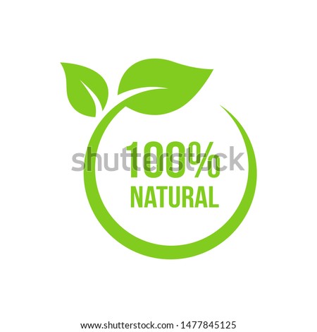 Natural leaf icon. 100% naturals vector image Royalty-Free Stock Photo #1477845125