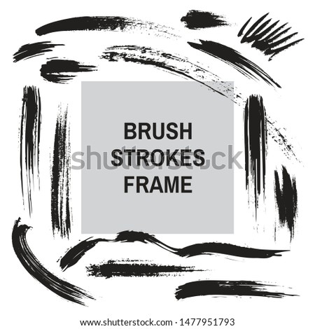 Brush strokes border frame - concept background banner template for text. Dirty artistic design elements. Ink black color. Vector illustration. 