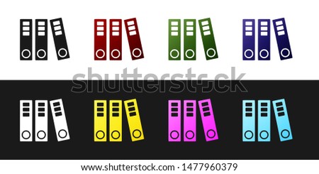 Set Office folders with papers and documents icon isolated on black and white background. Office binders. Archives folder sign.  Vector Illustration