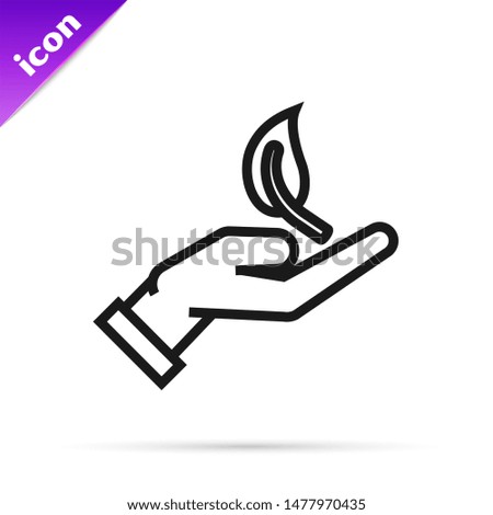 Black line Sprout in hand of environmental protection icon isolated on white background. Seed and seedling. Planting sapling. Ecology concept.  Vector Illustration