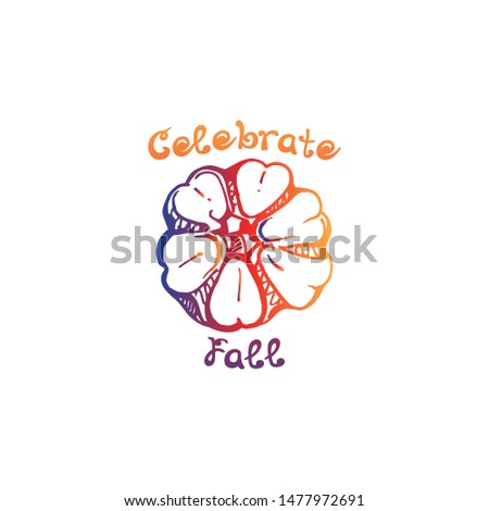 Autumn hand drawn gradient pumpkin with lettering isolated on white background. Text: Celebrate Fall