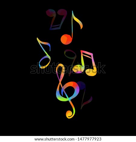 Vector illustration multi-colored treble clef with notes isolated. Music key. Musical symbol.