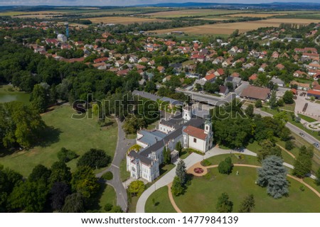 Brunszvik Castle, Martonvásár, Hungary  aerial stock photo in summer.  