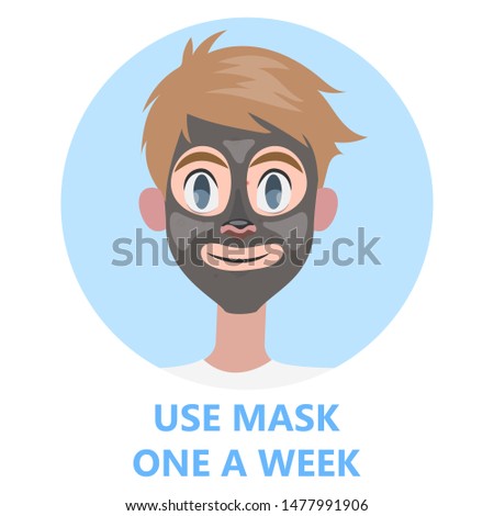 Facial mask for clean healthy skin. Man care about face beauty and apply mask. Isolated flat  illustration
