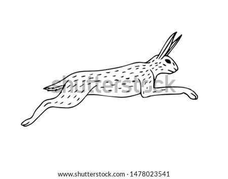Vector hand drawn sketch jumping hare isolated on white background