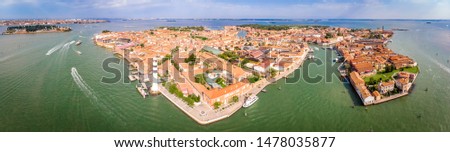 Aerial view of Murano island in Venice lagoon, Italy