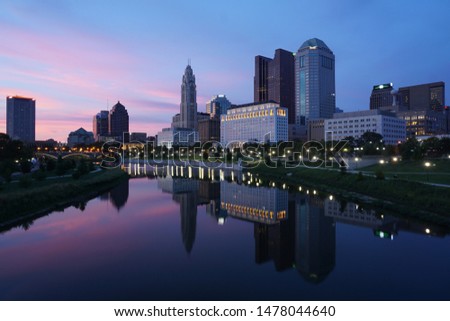 Columbus Ohio skyline at sunset