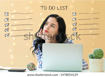To do list with young woman using a laptop