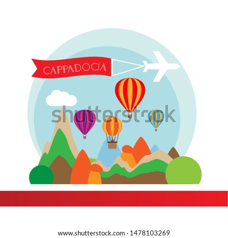 Cappadocia, Turkey detailed silhouette. Trendy vector illustration, flat style. Stylish colorful landmarks. The concept for a web banner. Business icon 