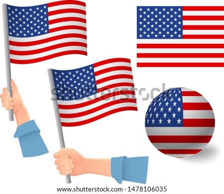 United States of America flag in hand set. Ball flag. National flag of United States of America vector illustration