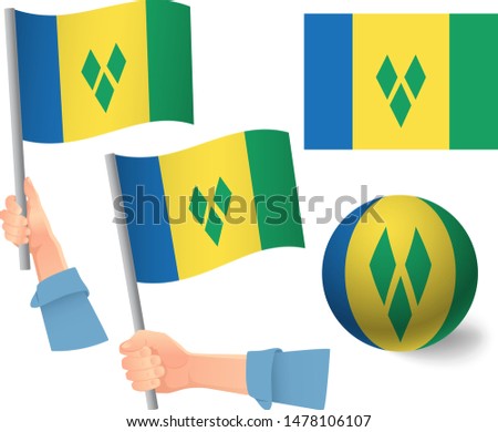 Saint Vincent and the Grenadines flag in hand set. Ball flag. National flag of Saint Vincent and the Grenadines vector illustration