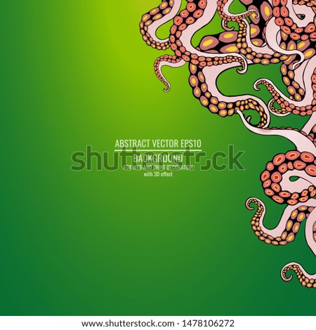 Octopus abstract frame design, creative ocean doodle, cute decoration design, deep wildlife cartoon retro tentacles for web and print 