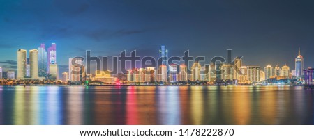 Night View of Architectural Skyline in Qingdao, a Modern Coastal City of Shandong Province, China