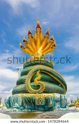The Great Serpent  Naga  Sculpture Watveerachote , MoengChachoengsao, Thailand  nagas are sacred beings associated with Buddhists’ beliefs and ways of life.