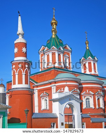 Red orthodox church. Kremlin in Kolomna, Moscow region, Russia. Taken in September, 2012.