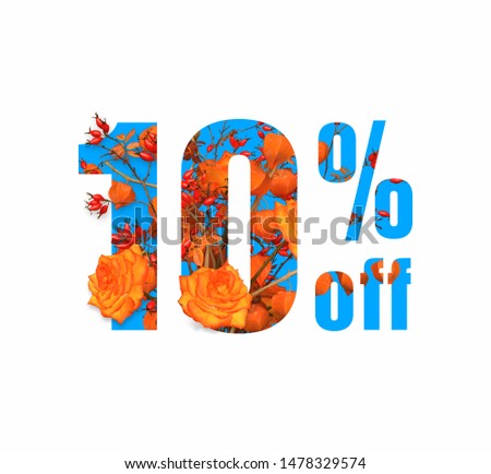 10% autumn discount banner for autumn sale with autumn flowers and leaves