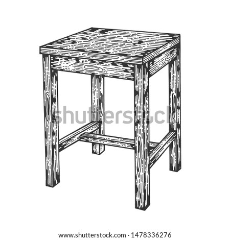 Stool wooden tabouret chair sketch engraving raster illustration. Scratch board style imitation. Hand drawn image.