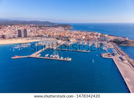Aerial drone picture from small Spanish town Palamos in Costa Brava