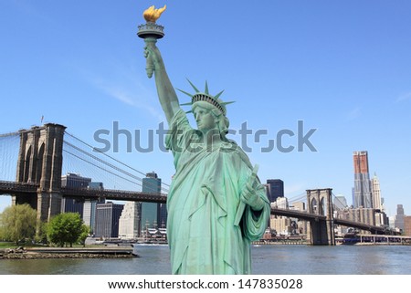 Brooklyn Bridge and The Statue of Liberty, New York City